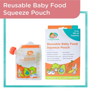 Orange and Peach Reusable Baby Food Squeeze Pouch Food Container Zip Lock with Pouring Spout 10s