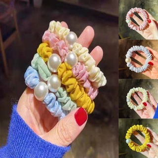 Korean Ins Large Intestine Hair Ring Temperament Simple Pearl Head Rope Fabric Satin Rubber Band Hair Rope Hair Accessories Pure Color (2)
