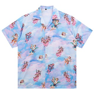 Angel print shirt men short sleeve hawaiian shirt fashion street summer tops