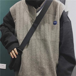 New Male Vest Sweater 2020 Fashion Knitted Sweater Loose Vintage Couple Waistcoat Chic Oversize Sweater Mens Tops Tee Clothes Outfit for Men