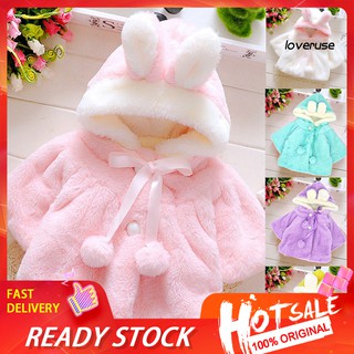 ☆YYT☆Baby Girls Infant Rabbit Ear Hoodie Warm Coat Pom Pom Bowknot Winter Clothes
