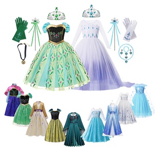 Frozen 1&2 Anna Elsa Princess Coronation Dress Kids Carnival Party Snow Queen Cosplay Costume Girls