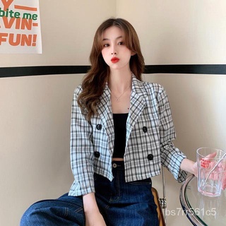 ❤Plaid blazer Jacket for Women Autumn 2021 New Korean style office female checkered crop formal wear