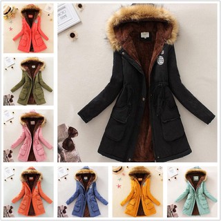 Women Coats Warm Winter Jackets Fur Collar Long Parkas Hoodies Casual Outwear