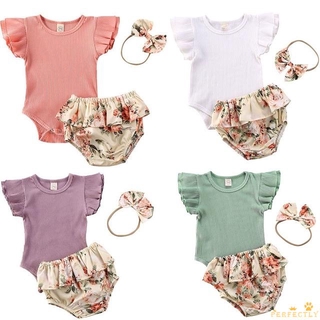 ✨QDA-0-18M Newborn Infant Baby Girl Romper +Pants Headband Outfits Clothes 3PCS Set