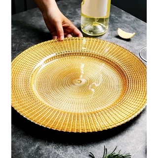 Luxury Elegant Glass Charger Plate 13 Inches Gold Glass Charger Plate