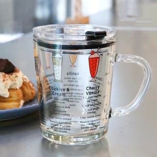 High Quality Glass Mug With Handle Tumbler w/Lid COD measurement on side