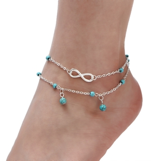 [HOT] new multi-layer 8-word turquoise anklet turquoise pendants foot ornaments
