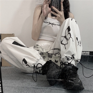 Pants Women's Korean-StyleinsWhite Ankle-Tied Trousers Loose Butterfly Straight Wide-Leg Pants High Waist Student Casual Pants Tide