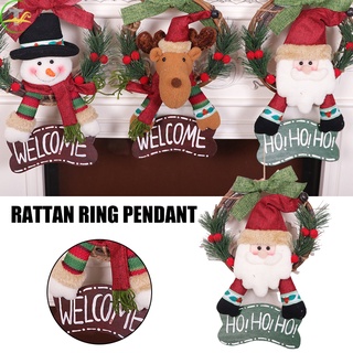 TG Christmas Wreath Front Door Welcome Sign Decor with Santa/Snowman/Elk Doll Hanging Home Party Garland for Wall Window