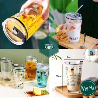 Quality Glass Mug Cup Tumbler Bottle With Lid (FREE STRAW) COD