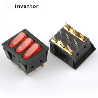 On-Off KCD3 9Pin Red 16A/250V AC Light Boat Car Rocker Switch KCD3 Triple Light Switch Button KCD3-303