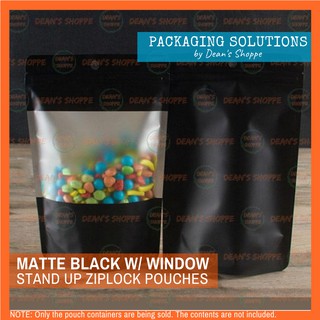 (20 PCS) Stand Up ZipLock Pouch Matte Black w/ window
