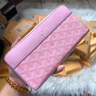 [Highe*d Quality] Goyard Wallet Long Zip Around Pink Herringbone