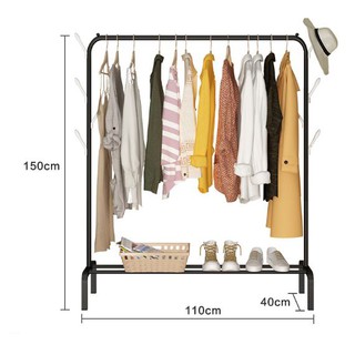 Garment Rack (Black) 110cm 110*40*150cm all metal frame side hooks (Via XDE only) (1)