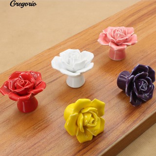 COD!Gregorio Ceramic Rose Flower Fashion Knobs Drawer Cupboard Door Porcelain Pull Handle