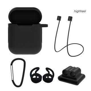 【HHEL】5Pcs/Set Shockproof Anti-Lost Silicone Protective Case Cover Kit for Air Pod 1/2