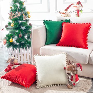 【 READY STOCK 】1pc Soft Velvet Sofa Pillowcases with Decoartive Balls 50x50 40x40 45x45cm Cushion Covers Home Decoration