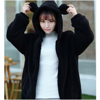 Women Winter Warm Knit Cardigan Bear Ear Hooded Coat Jacket (2)