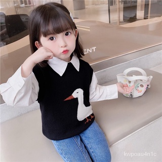 Girl's Waistcoat Spring and Autumn 2021 New Western Style Children's Autumn Knitted Vest Baby Girl S