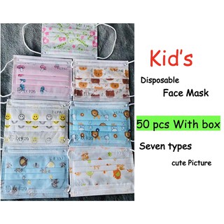 [Kid's 50pcs], Disposable Face Mask 3ply, Breathable & Comfortable, Cute Pictures on Mask