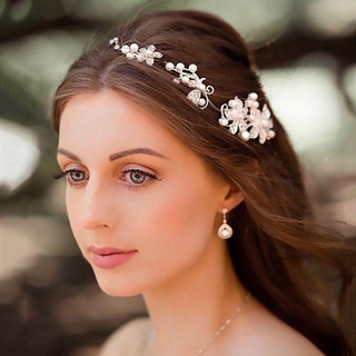 Rhinestone Flower Pearl Tiara Headband Bridal Headpiece