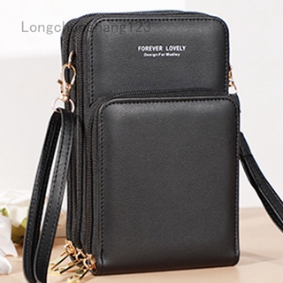 Longchunshang123 Touch Screen PU Leather Change Bag CrossBody Shoulder Mobile Phone Bag Wallet/Large-capacity multifunctional solid color single-shoulder touch screen messenger mobile phone bag