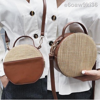 ✹∋Round Rattan Bag Straw Bag Rattan Leather Bag Korean Sling Bag Hand Bag Beach Bag Bali Bag Hand Wo