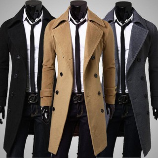 Men's Korean version of double breasted trench coat.