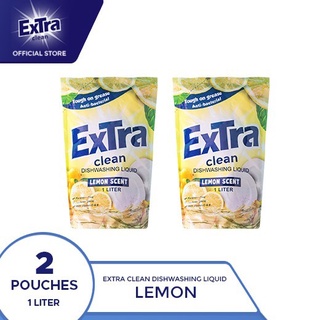 Extra Clean Lemon Scent Dishwashing Liquid 1L (Pouch) Pack of 2