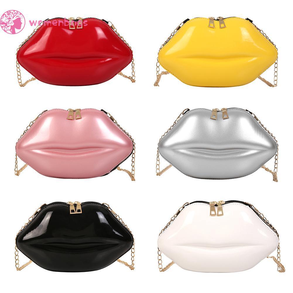 ✿WB✿ Solid Color Lips Women PVC Handbags Chain Messenger Bags Shoulder Evening Party Clutch✿ (2)
