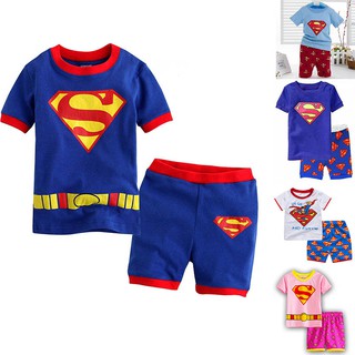Boy Girls Clothing Kids Pajamas Short Sleeve Cloth Set 2pcs Suit Cartoon Superman