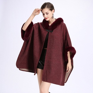 Women's Hooded knitted cardigan cape coat Winter Warm Coat (2)