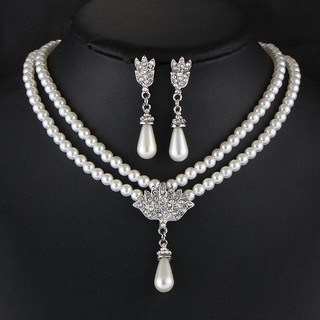 Women Jewelry Set Imitation Pearl Crystal Necklace Drop