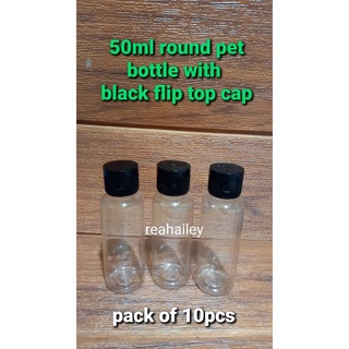 【Ready Stock】◘﹍pack of 10pcs 50ml round pet bottle with black flip top cap