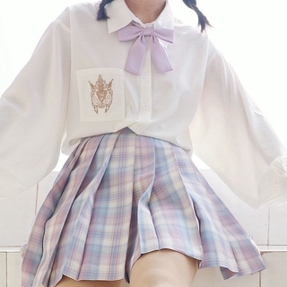 Japanese JK Uniform Set Pleated Skirt High Student School Lattice Mini Skirt Sailor Suit Long Sleeve Lolita Girl Gift