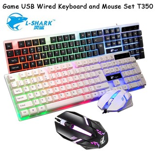 L-Shark LED Rainbow Backlight Game USB Wired Keyboard and Mouse Set T350