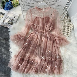 Rejuvenated French Gentle Wind Fairy Skirt Shining Screen Tie First Love Girl Dresses Tide (8)