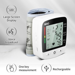 Rechargeable USB Charging+English Broadcast Automatic Wrist Blood Pressure Monitor Measurement Digital BP Monitor PulseHeart Mini Sphygmomanometer