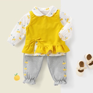 【kid's clothing】Baby Grils Clothing Set New Autumn Baby Girls Pure Color Vest+T-shirt+Pants 3Pcs