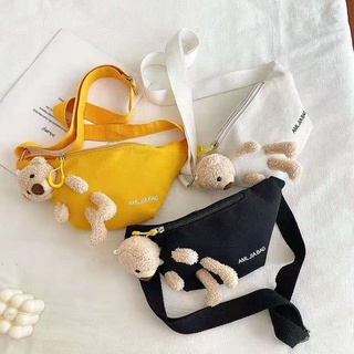 white bag♞✱Girlspink # Canvas shoulder bag for women Bear mini cute sling
