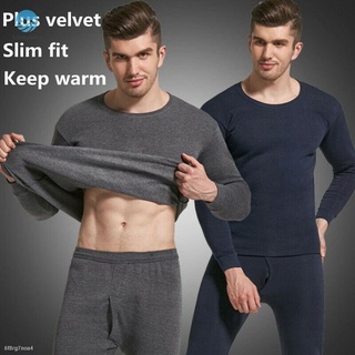 ✚✼♣Men Seamless Elastic Warm Velvet Inner Wear Thermals Underwear Pajama Set for Home