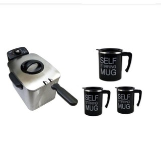 Electric Deep Fryer Pan with Stainless Self Stirring Mug Gift Set of3