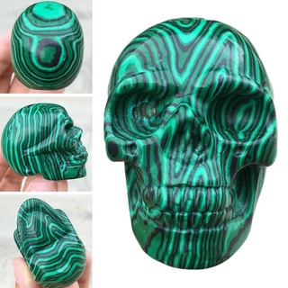 Natural Polished Crystal Skull Malachite crystal rough Ghost Head Carved Halloween Gift Crafts Feng