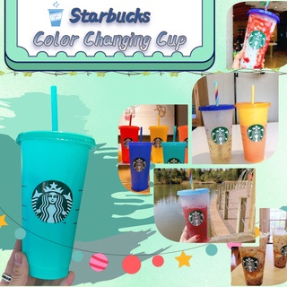 1Pcs Reusable Starbuc Color Changing Cold Cups Plastic Tumbler with Lid Reusable Plastic Cup 24 oz Summer Collection Flash powder Shiny Reusable Plastic Tumbler with Lid and Straw Cup, 24 fl oz, Set of 1 or 5 Party Gifts Starbuc
