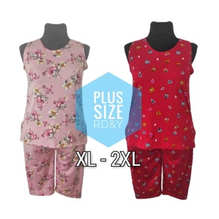 Plus Size Sleeveless Shirt and Tokong Terno Set Pambahay Cotton Spandex XL 2XL