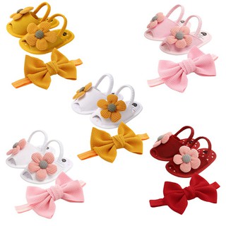 TFbaby 0-18M Newborn Baby Girls Shoes Bow Breathable Anti-Slip Summer Shoes Sandals+Headband