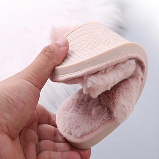 Women Fluffy Winter Sandal Cross Plush Open Toe Sandal Soft Flat Shoes Warm Faux Fur Slipper Home Fe (4)