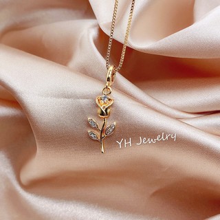 【YH】18k gold-plated fashion rose pendant necklace