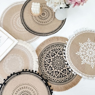 Nordic Geometric Minimalist Placemats, Woven Table Mats, Bowls And Plates, Thick Cotton And Linen Insulation Pads